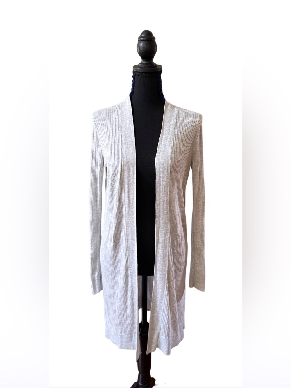 LOFT Light Gray Open-Front Ribbed Cardigan